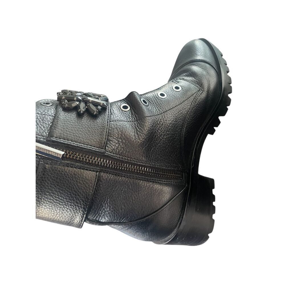 Karl Lagerfeld Pipa Crystal Embellished Platform Ankle Boots Black 9.5 Moto - Picture 6 of 10